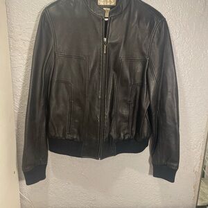 Preston & York Black Leather Bomber Jacket